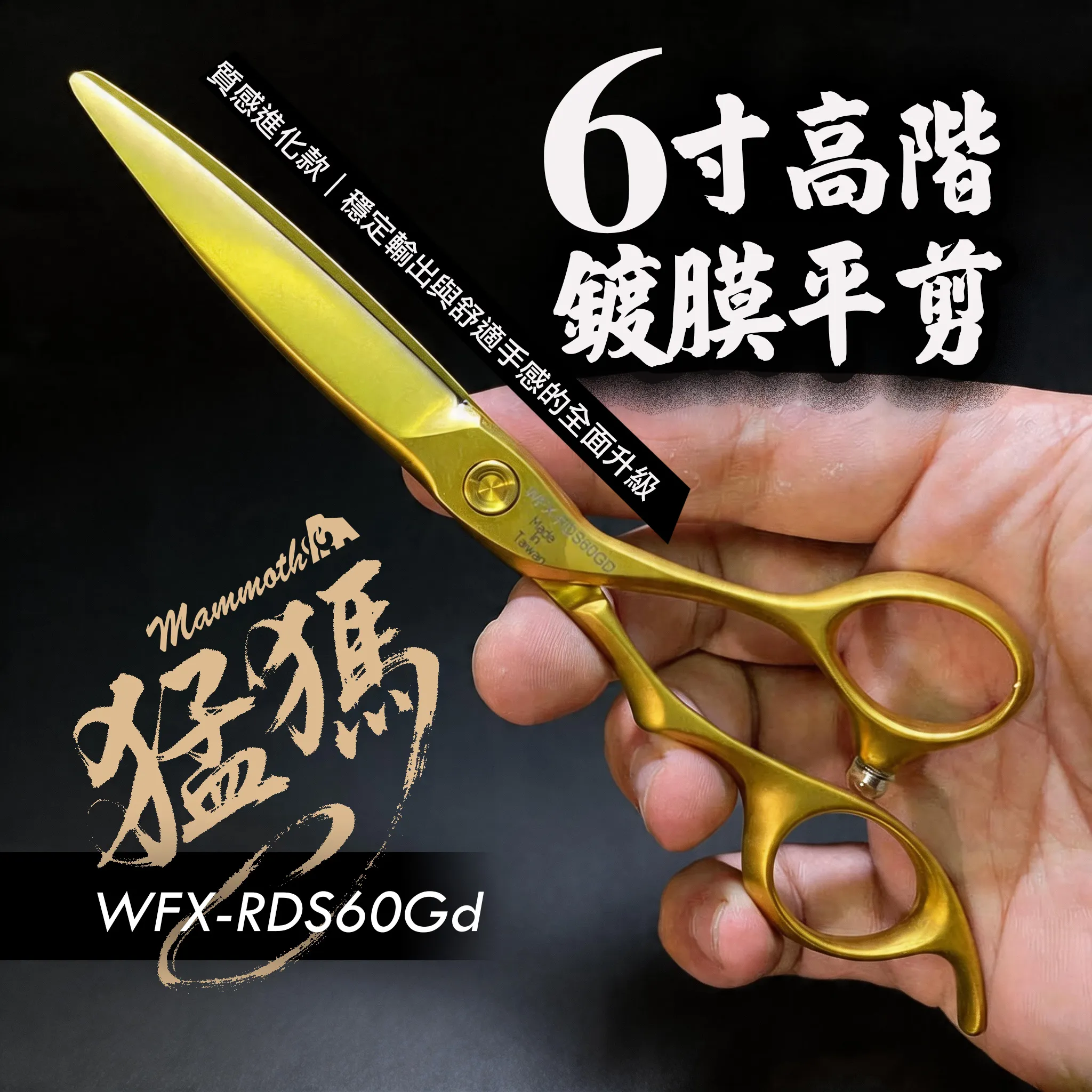 WFX-RDS60Gd 柳刃剪與滑剪：商品實拍照片，呈現此款剪刀的刀身、握柄、螺絲或細節角度。