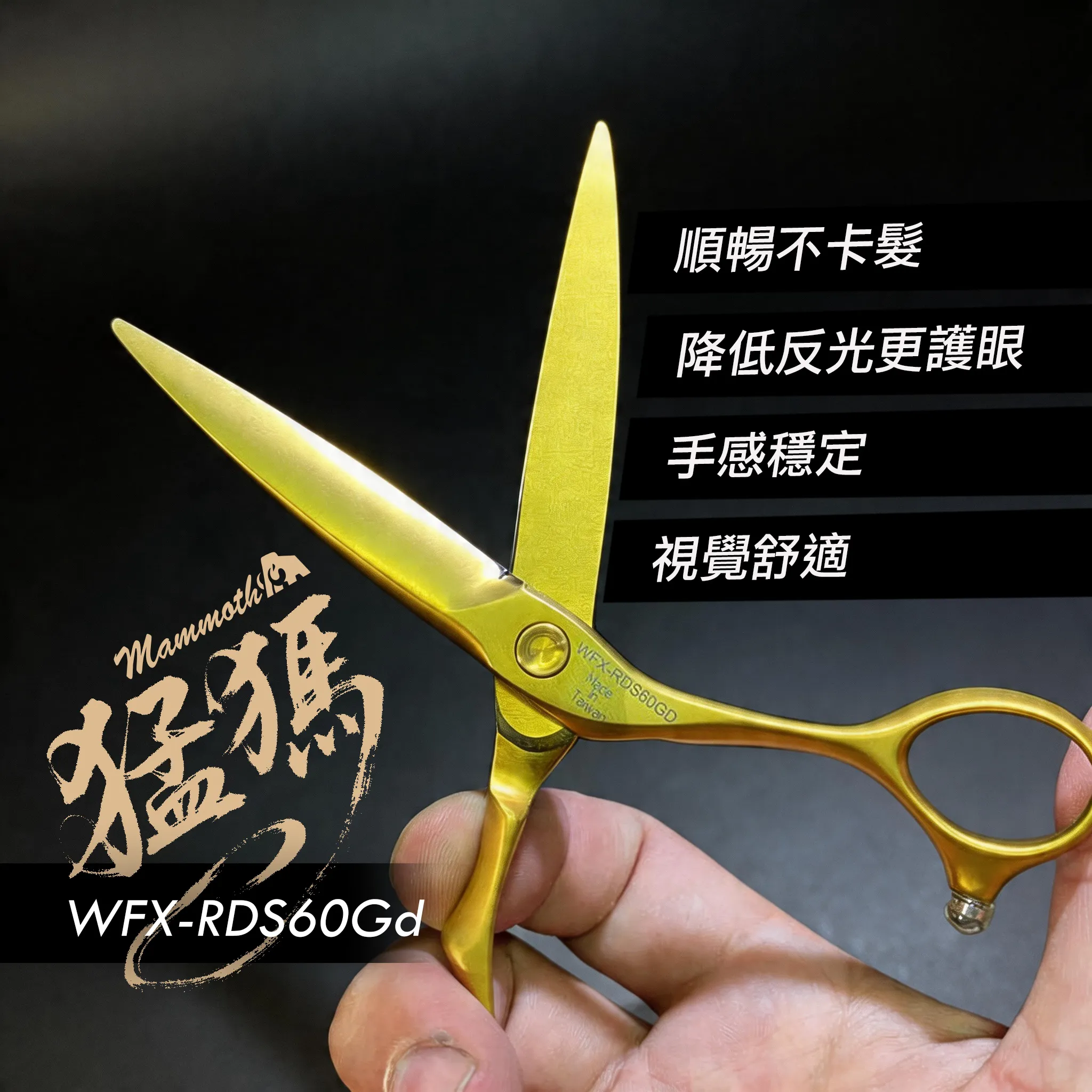 WFX-RDS60Gd 柳刃剪與滑剪：商品實拍照片，呈現此款剪刀的刀身、握柄、螺絲或細節角度。