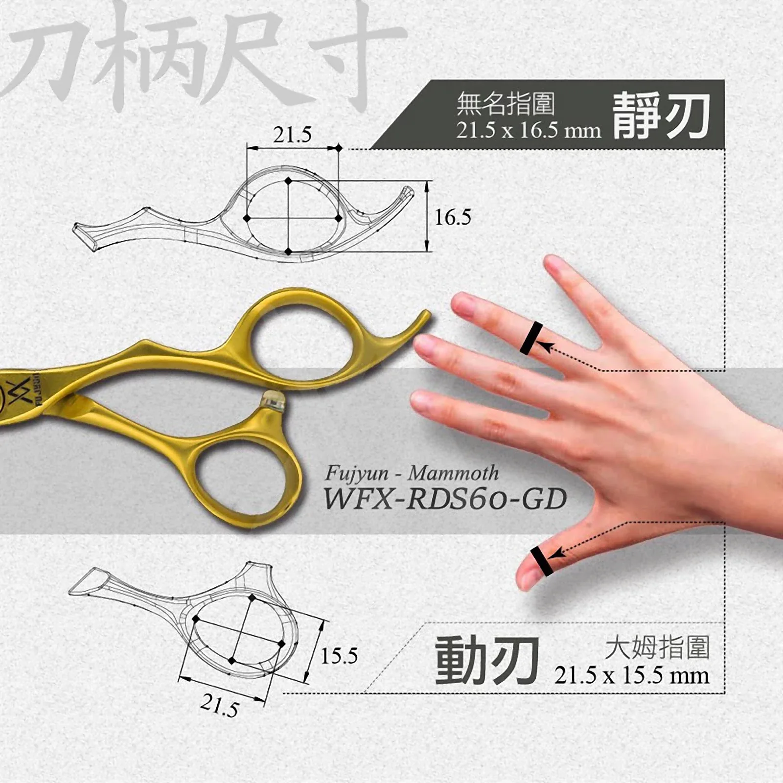 WFX-RDS60Gd 柳刃剪與滑剪：商品實拍照片，呈現此款剪刀的刀身、握柄、螺絲或細節角度。